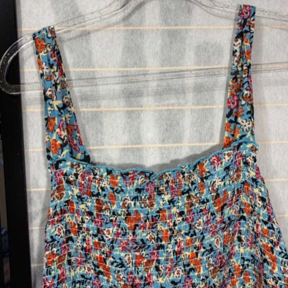 Black Tape Dress 2X Floral Smocked Bodice Sleeveless Maxi Boho Summer Vibrant - Picture 5 of 8